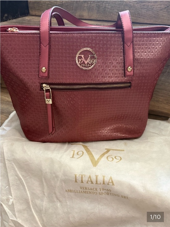 Versace Handbags - Vintage Versace 19V69 Italia Wine Red Tote with Gold Accents